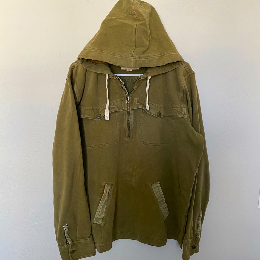 Eddie Bauer hooded pullover, TXL, quarter zip, army green